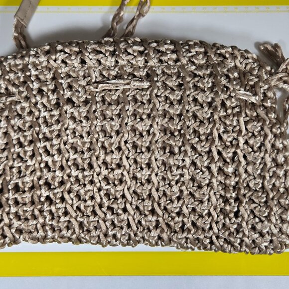 Vintage Jay by Sharif Woven Crochet Drawstring Shoulder Bag Beige Boho - Picture 3 of 7